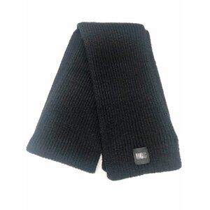 Ugg Scarf Womens OS Black Wool Blend Chunky Knit Cozy Winter Logo 76 X 8 Inches